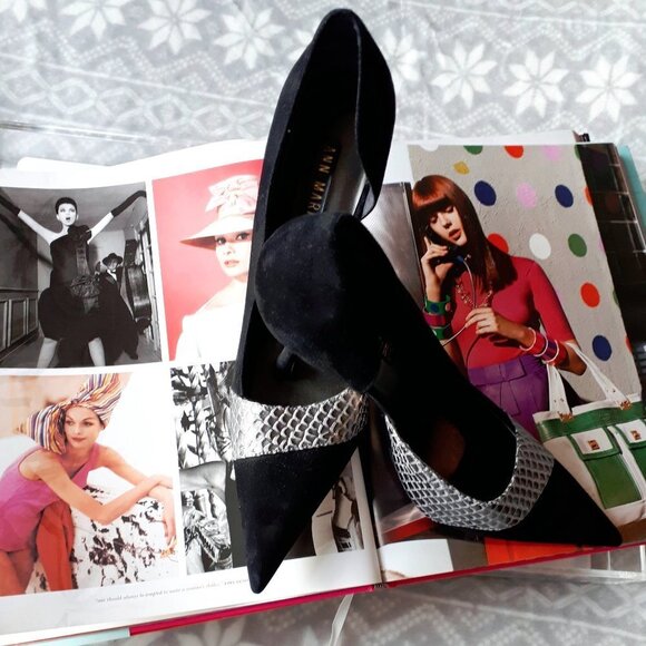 NWOT Ann Marino black & textured silver heeled pumps, 10 - Picture 1 of 7